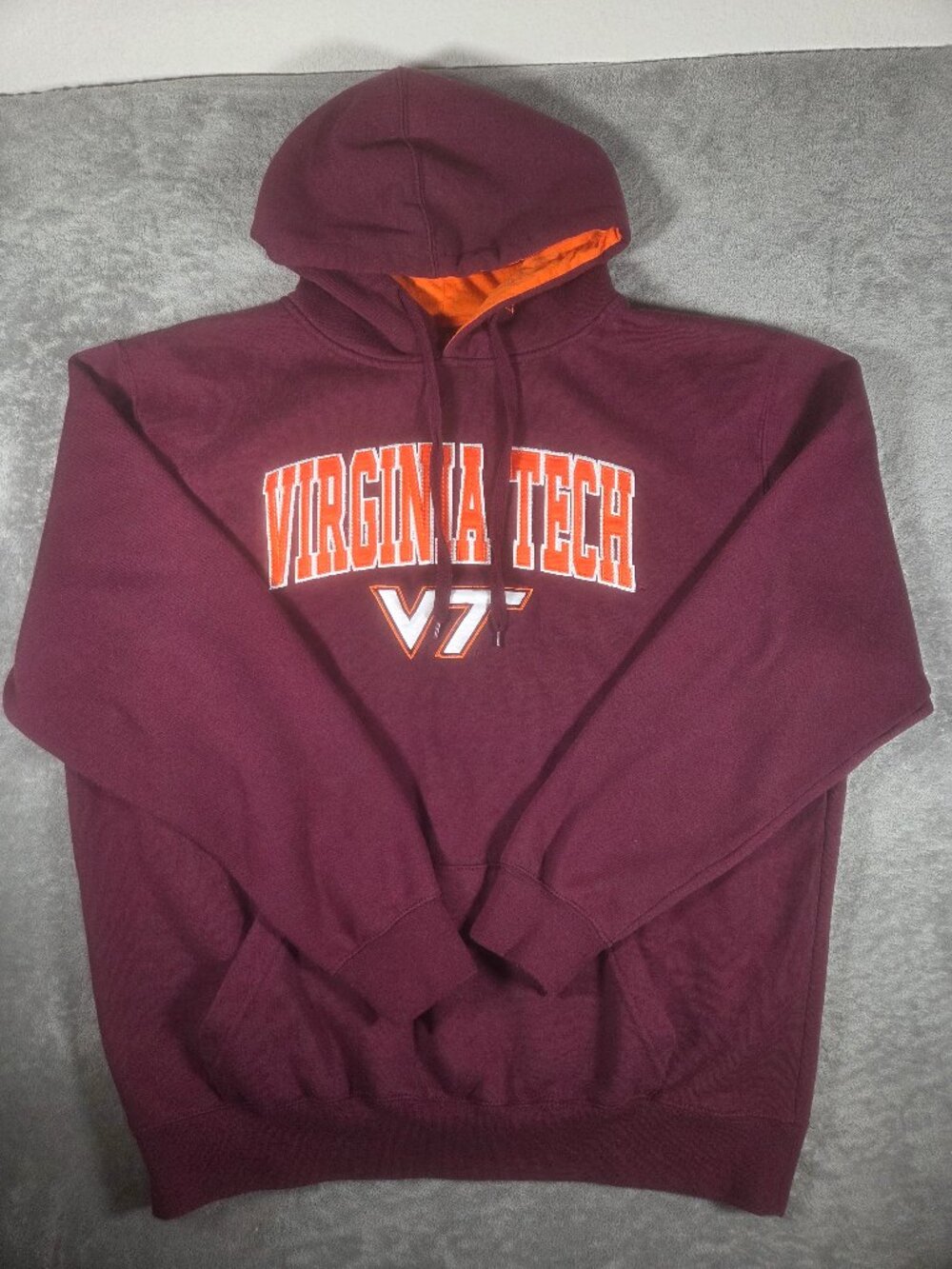 Virginia Tech VT Hokies Hoodie Mens Size L Stadium Athletics Maroon Orange